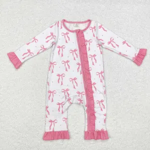 LR1584 Bamboo baby girl clothes pink bows girl winter romper