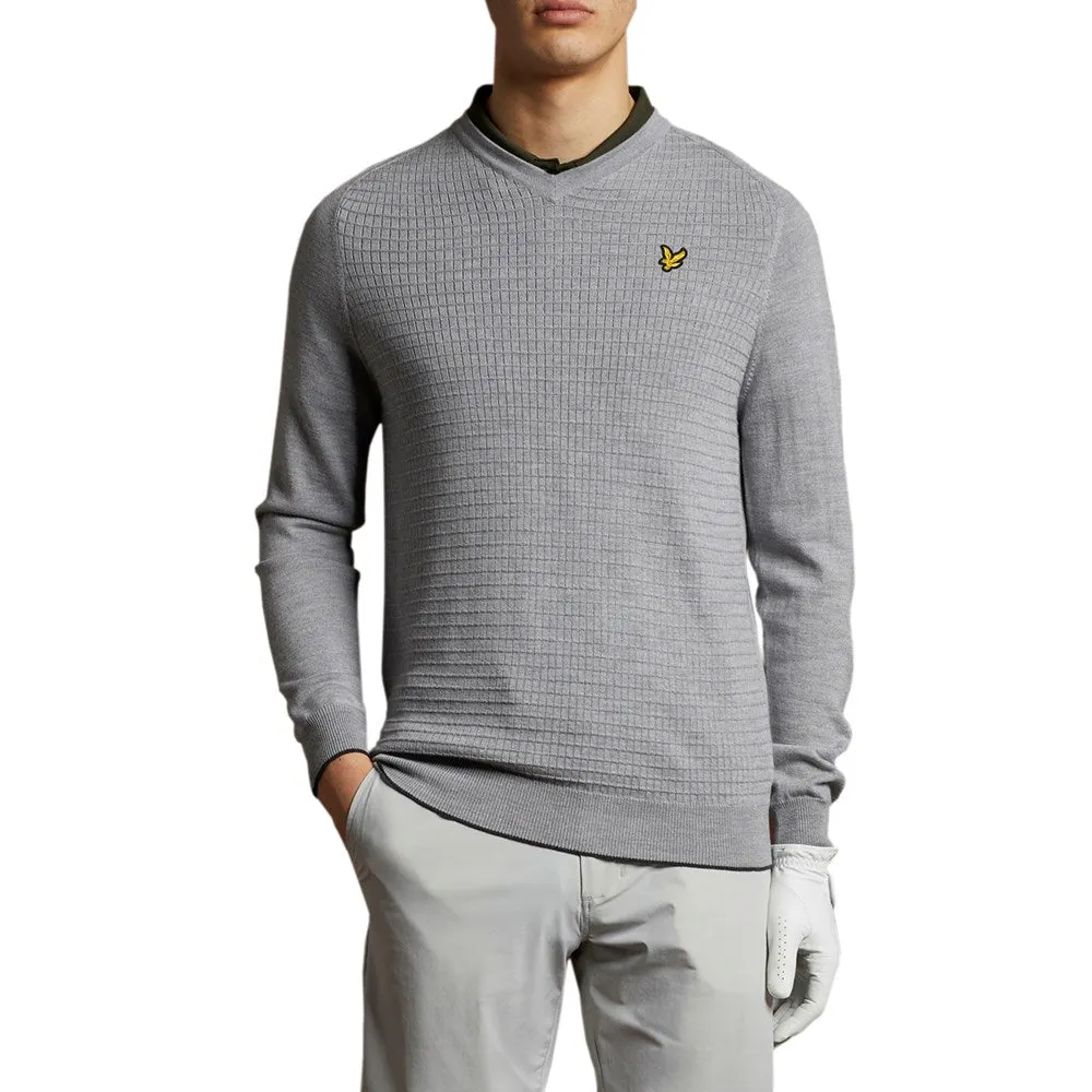 Lyle & Scott Merino Grid Texture V Neck Jumper - Pebble