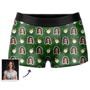 Men's Christmas Santa Claus Custom Face Boxer Shorts, Custom Underwear For Men