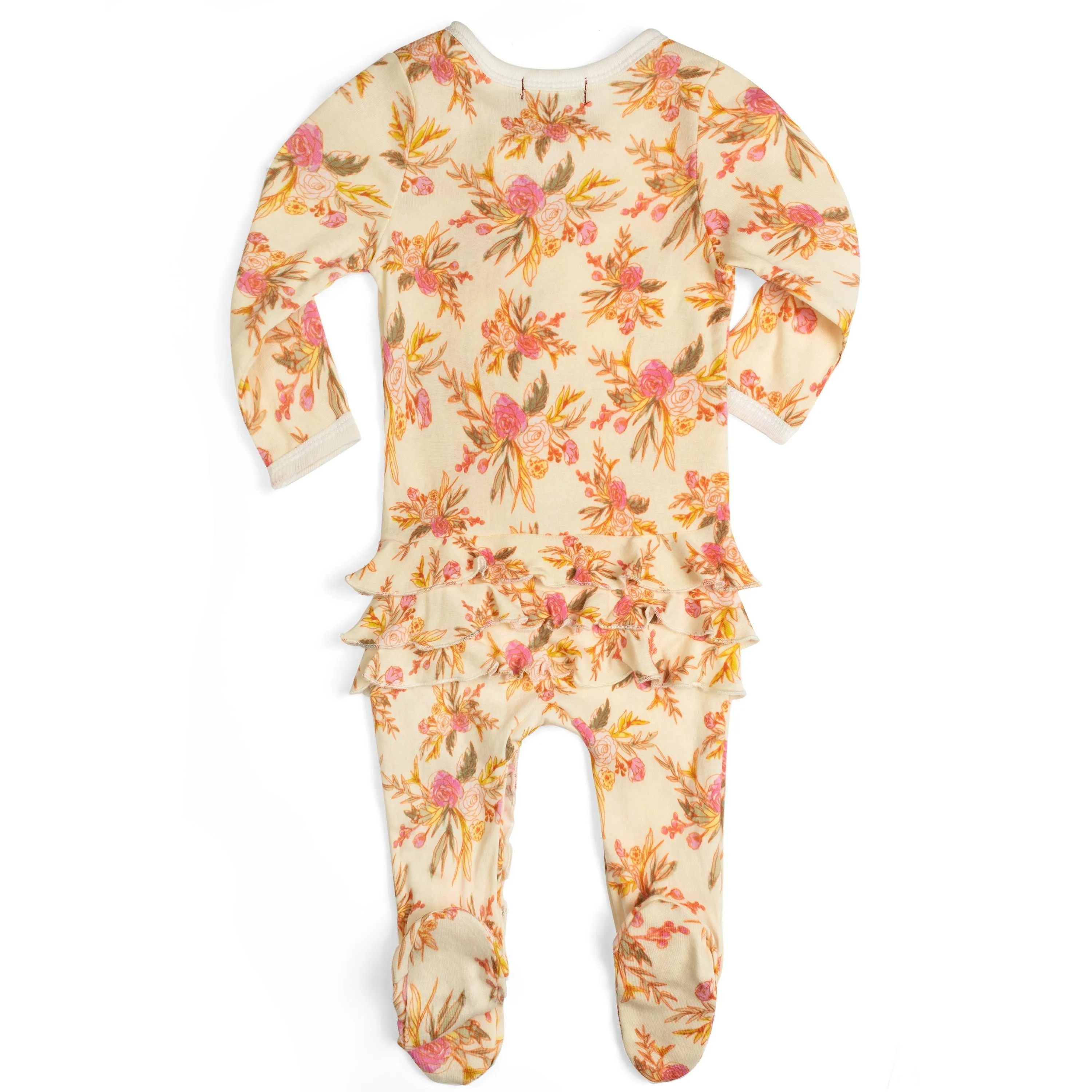 Milkbarn Kids Organic Ruffle ZIPPER Footed Romper | Vintage Floral