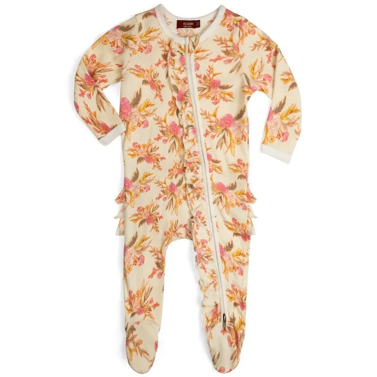 Milkbarn Kids Organic Ruffle ZIPPER Footed Romper | Vintage Floral