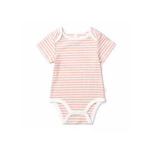 MORI Ribbed Short Sleeve Bodysuit - Pink Stripe