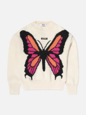 MSGM Girls Butterfly Jumper in Ivory