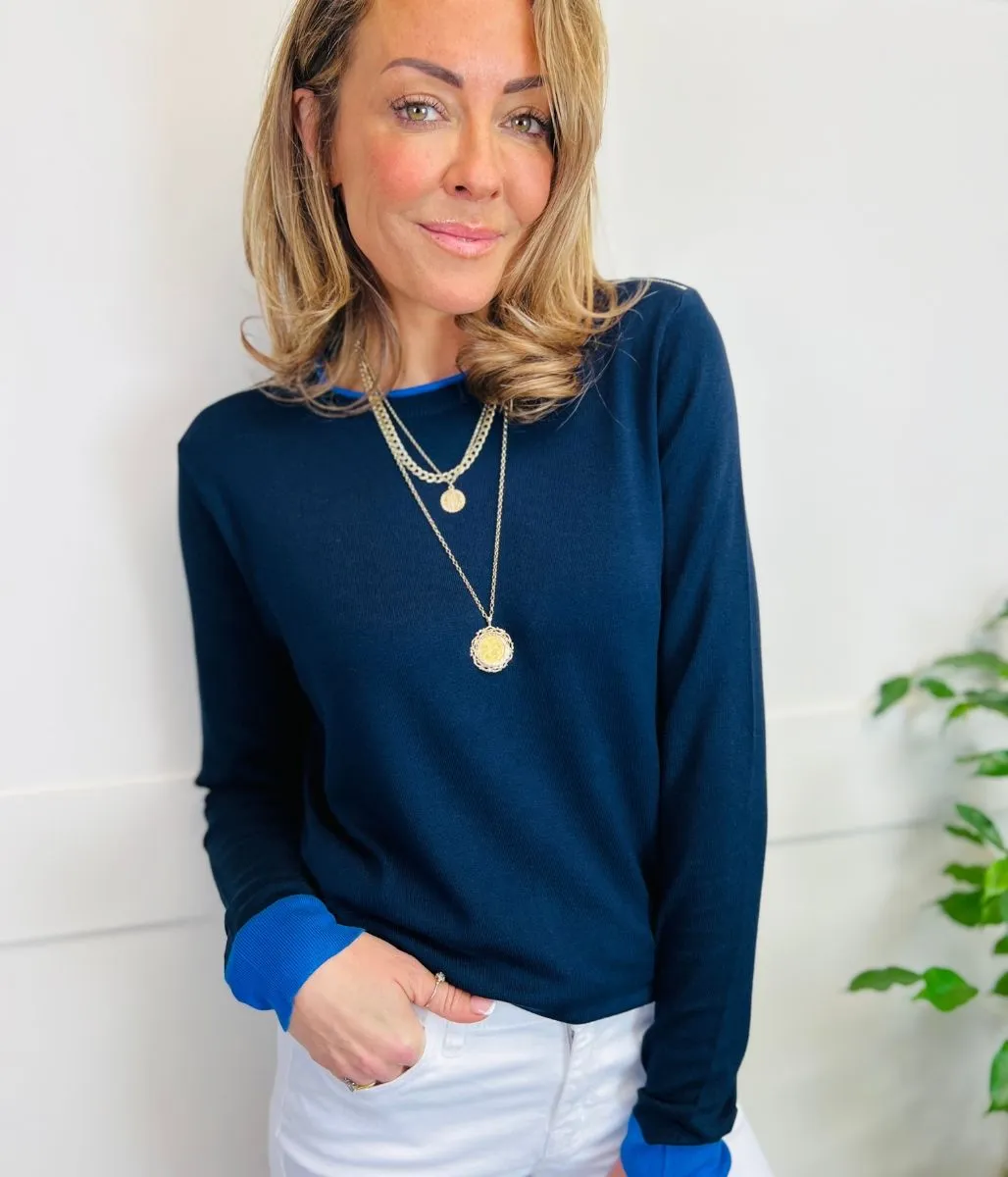 Navy Zip Shoulder Jumper