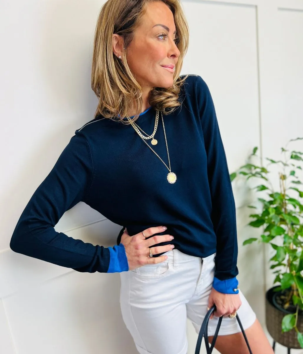 Navy Zip Shoulder Jumper