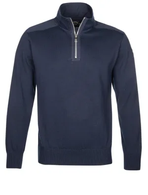 Organic Cotton Half Zip Sweater With Iconic Badge Navy