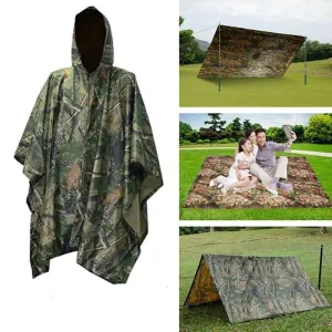 Outdoor Military Waterproof Rain Coat - 3 In 1  Lightweight Reusable Camping Hiking Raincoat Poncho for Men and Women