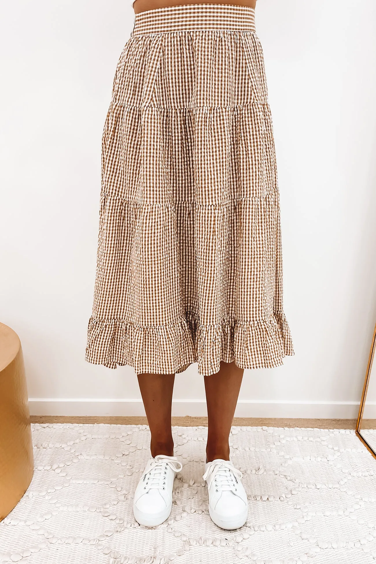 Palm Springs Midi Skirt Brown Gingham