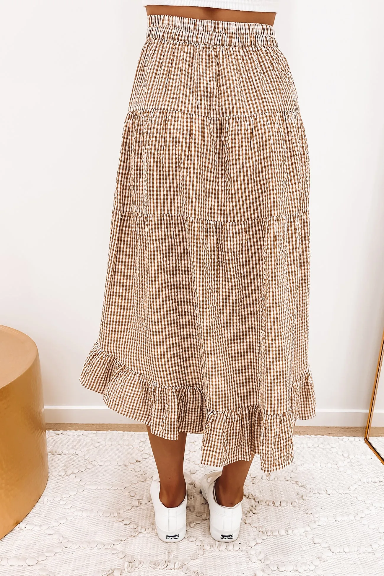 Palm Springs Midi Skirt Brown Gingham