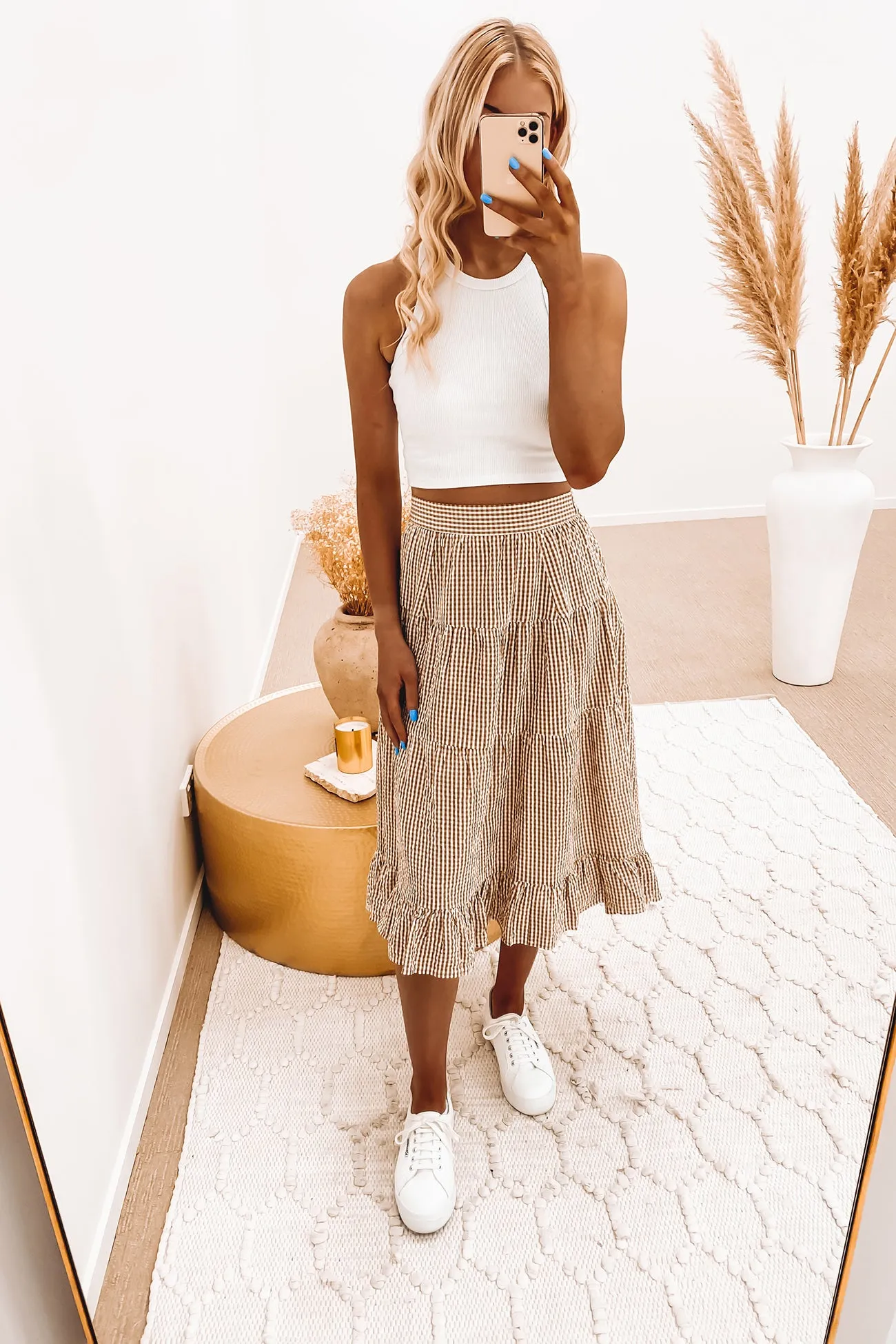 Palm Springs Midi Skirt Brown Gingham