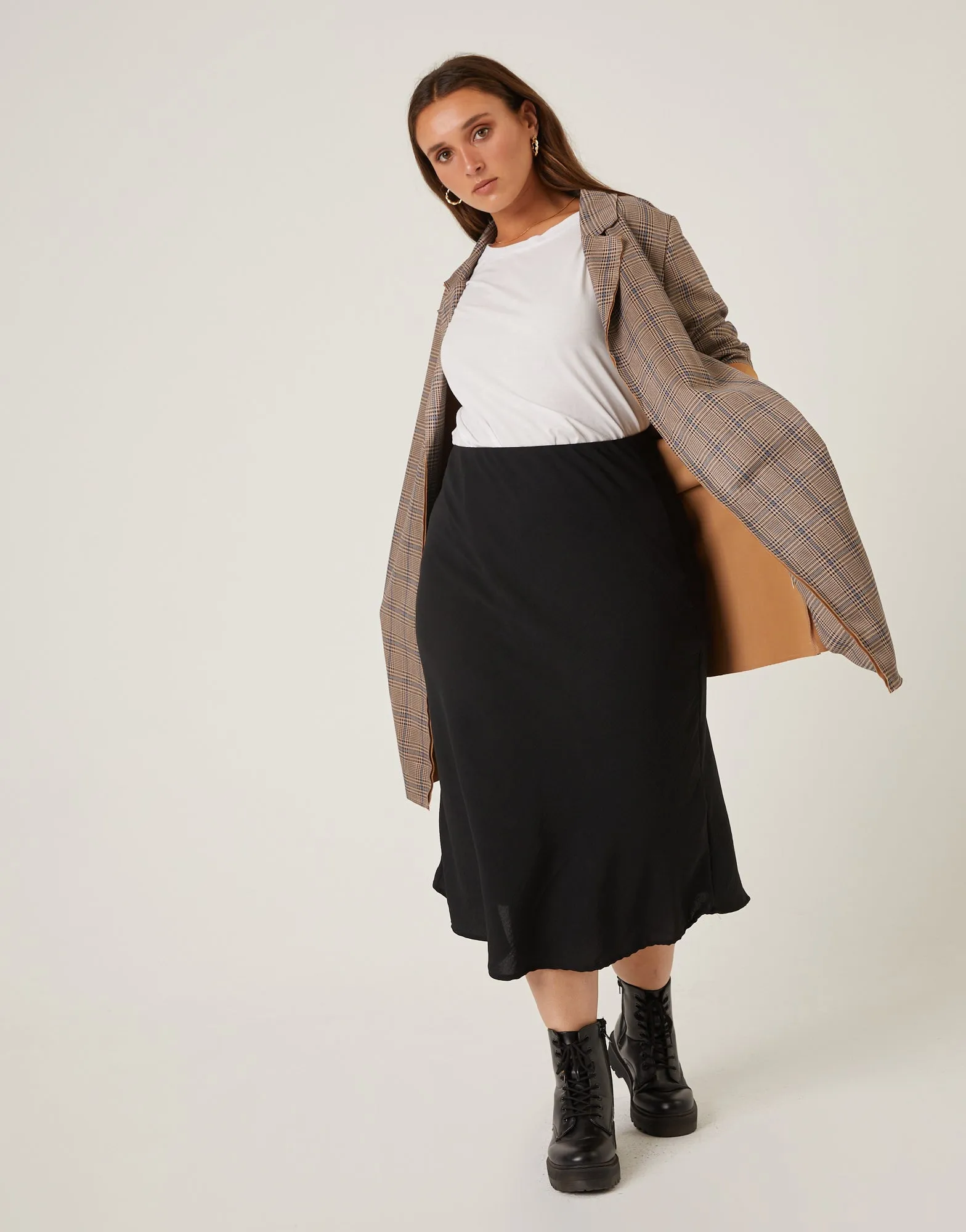 Plus Size Bias Cut Midi Skirt