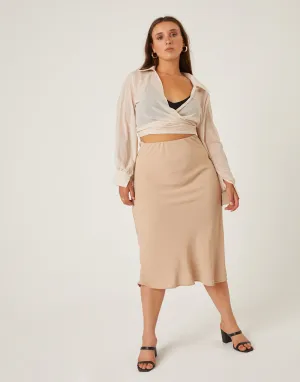 Plus Size Bias Cut Midi Skirt