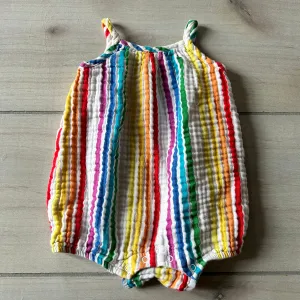 Primary Rainbow Striped Cotton Bubble Romper