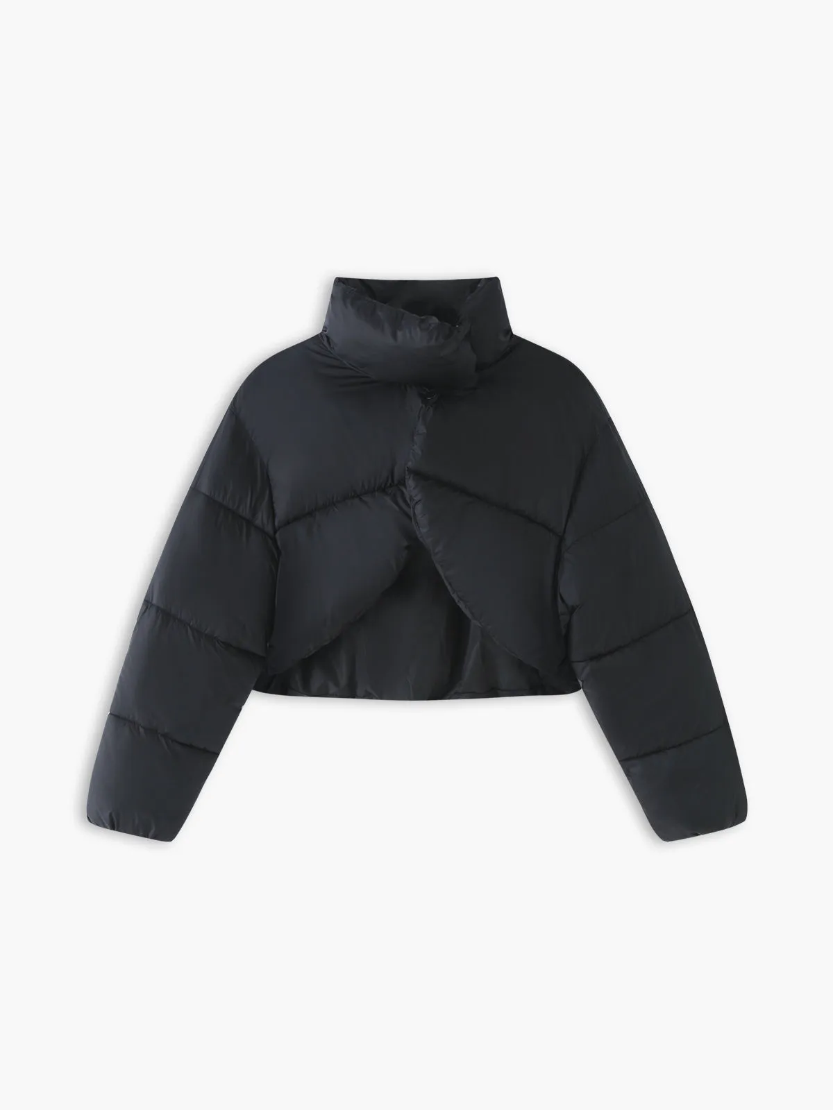 Quilted Puffer Mock Trendy Neck Crop Coat