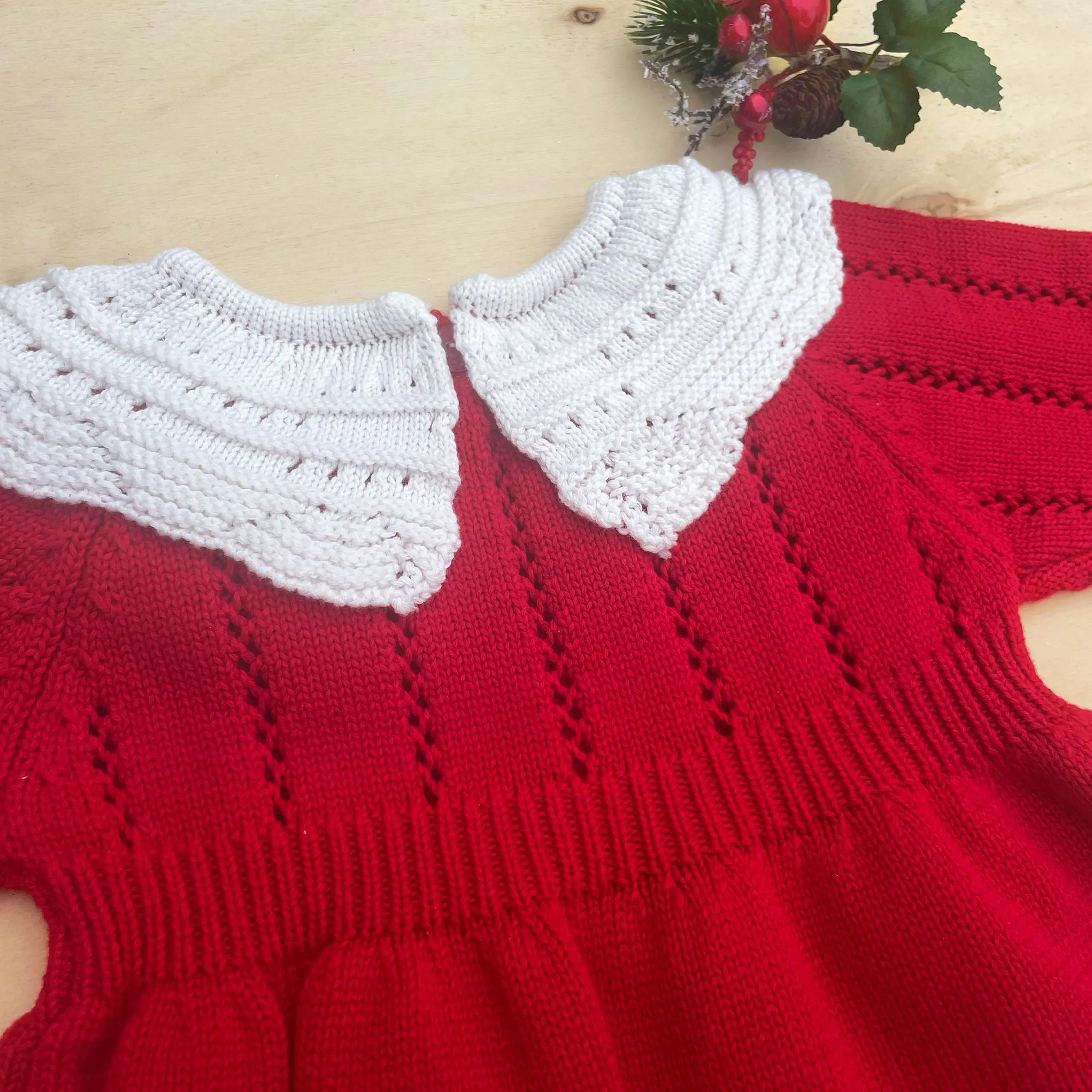 Red Knit Christmas Baby Girl Bubble Romper Long Sleeve, of Cotton Warm and Cozy