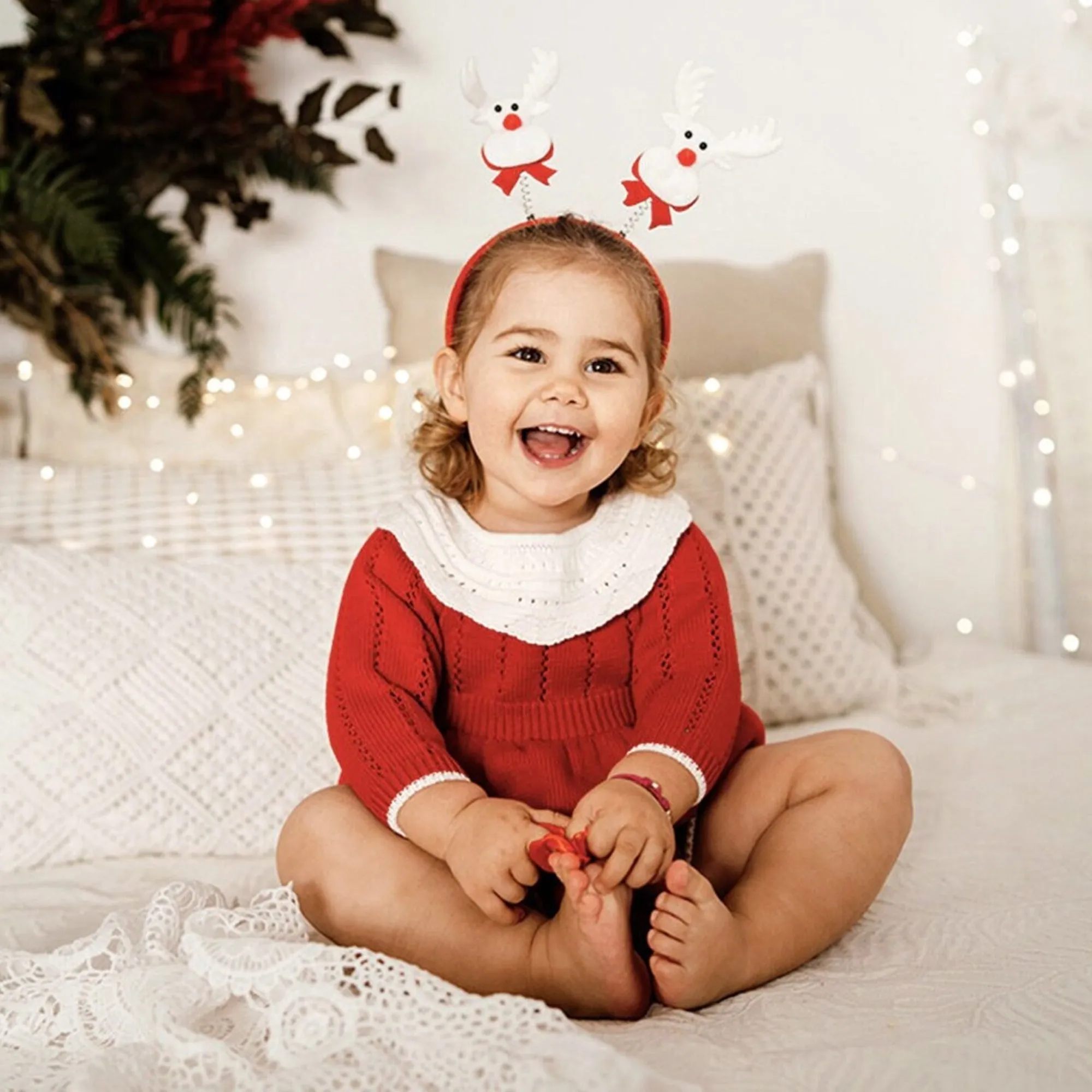 Red Knit Christmas Baby Girl Bubble Romper Long Sleeve, of Cotton Warm and Cozy