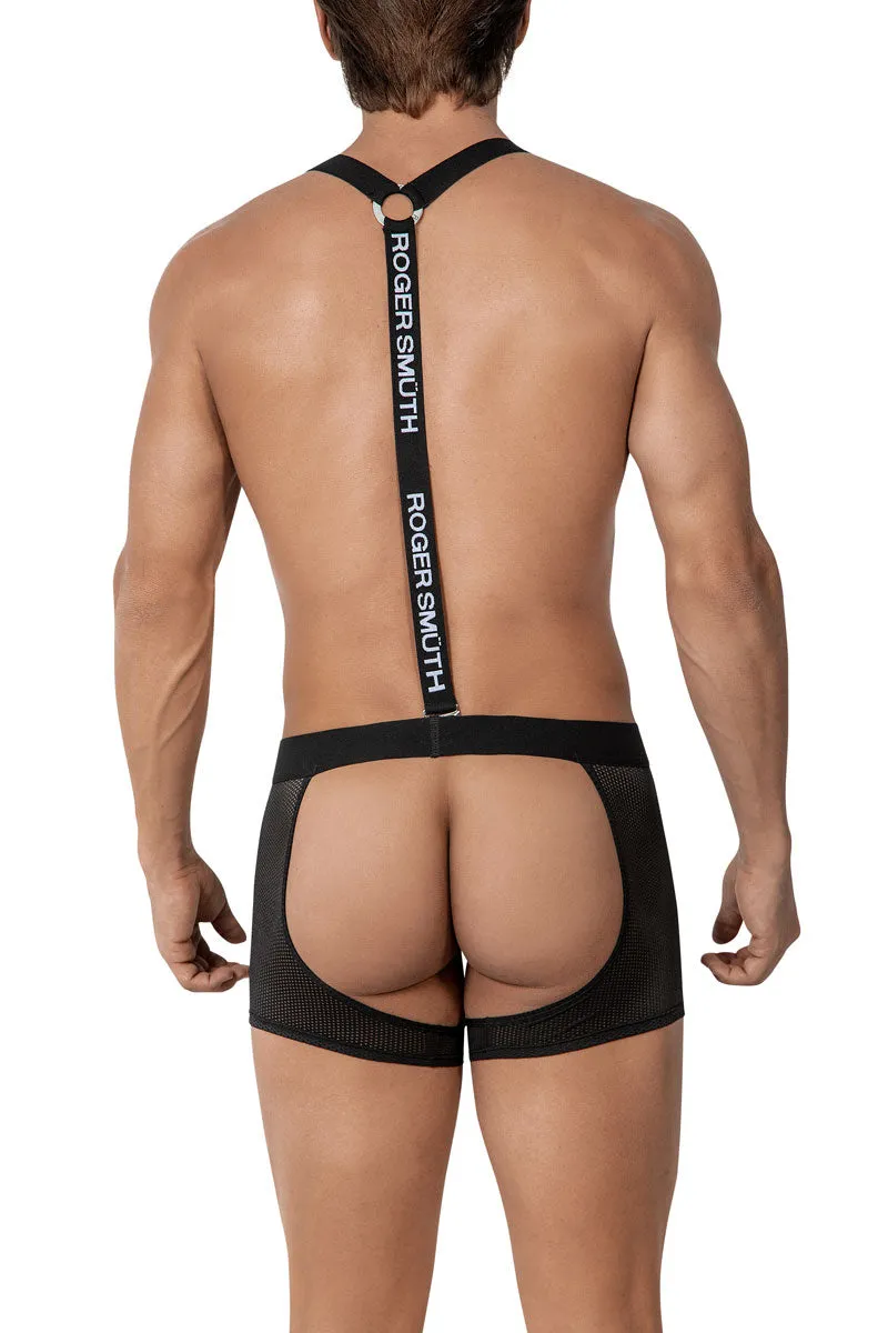 Roger Smuth Suspenders Mesh Chaps Jock Boxer Jock Strap Underwear Black RS017 Size M