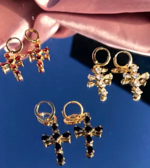 Saint Rose Crystal Cross Earring