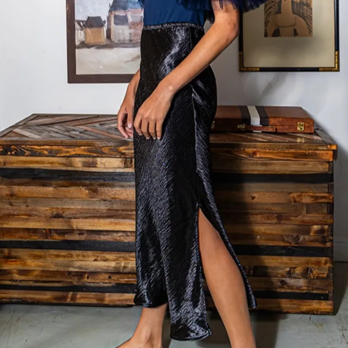 Sassy In Satin Solid Satin Midi Skirt