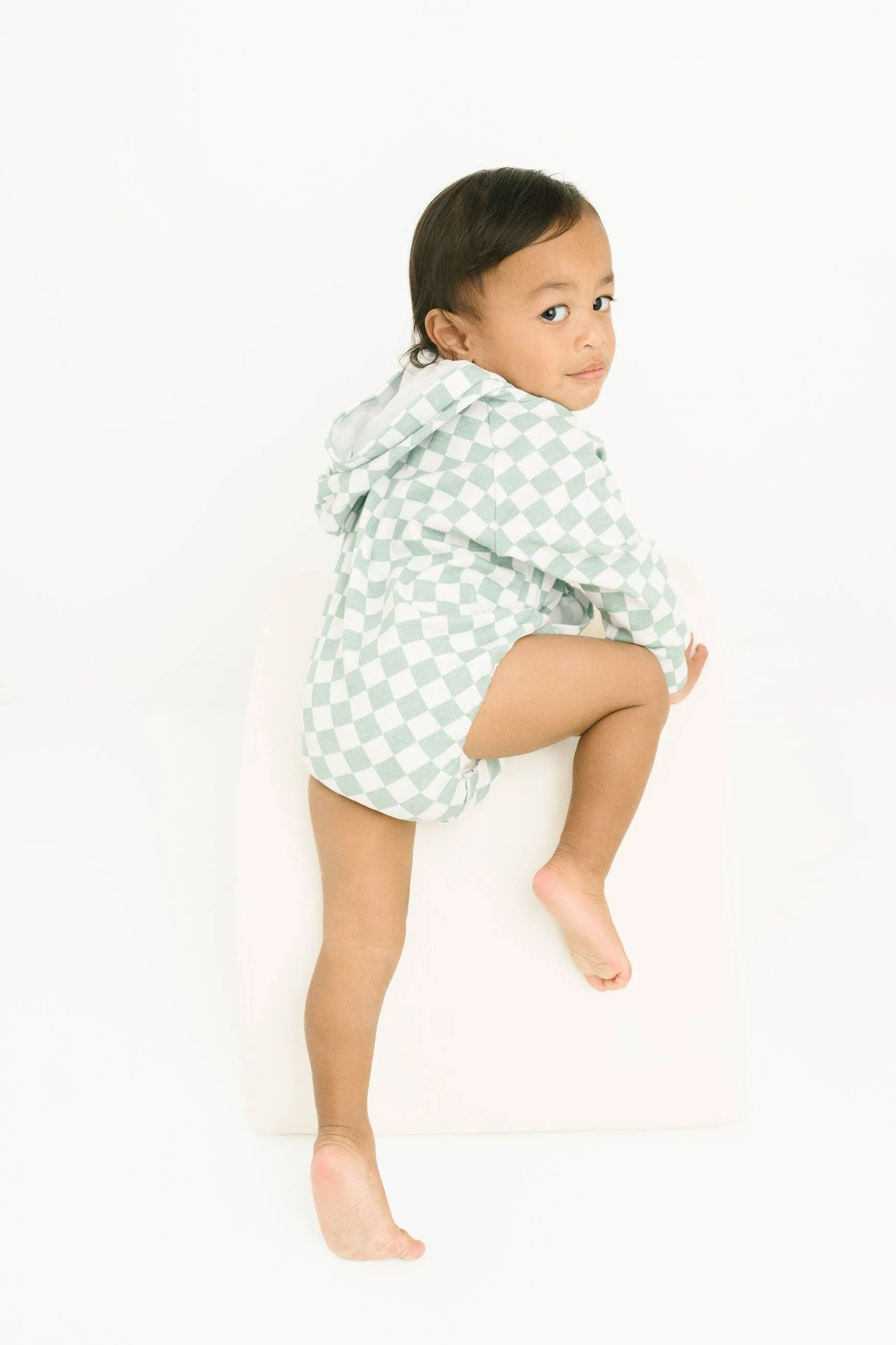 Seafoam Checkered Hoodie Romper