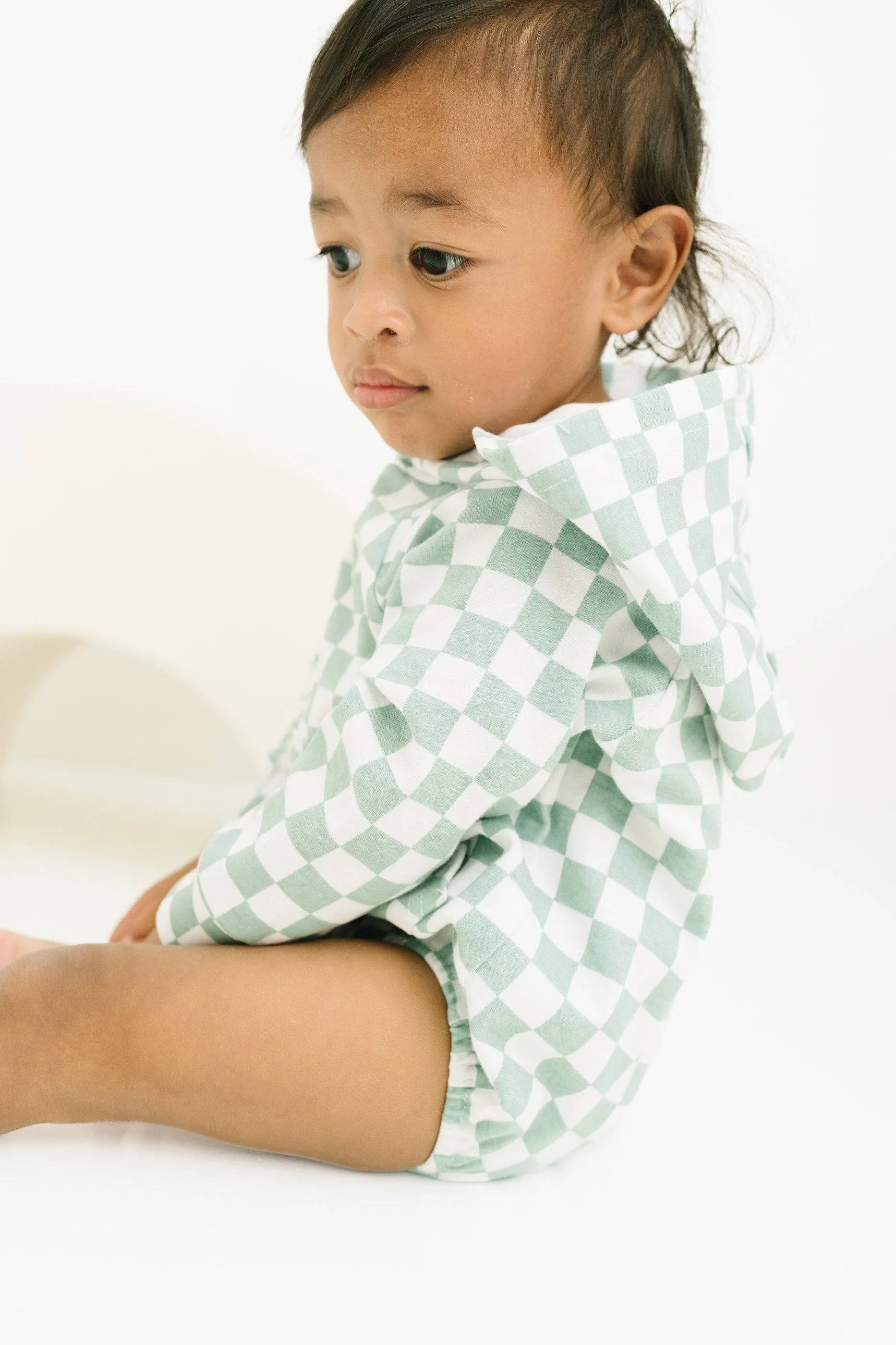 Seafoam Checkered Hoodie Romper