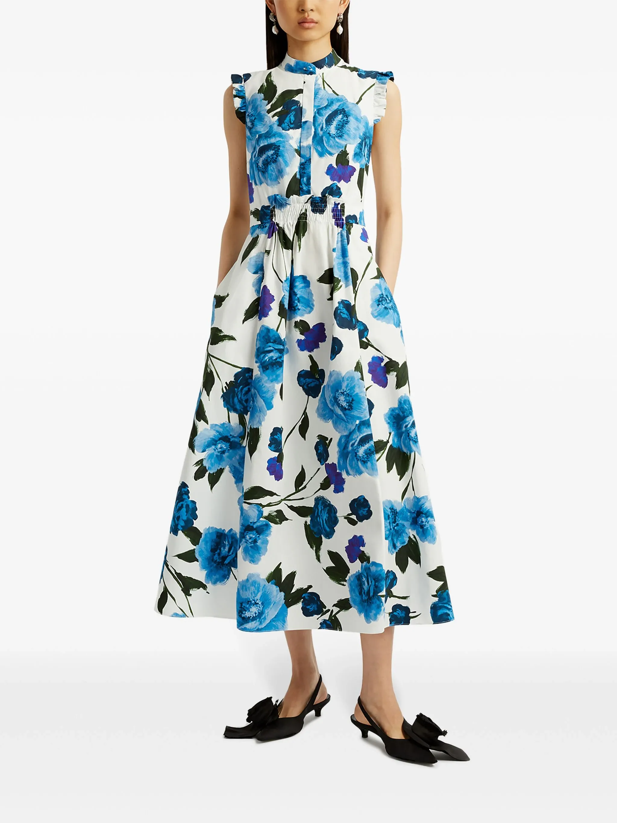 Sleeveless Midi Dress With Full Skirt