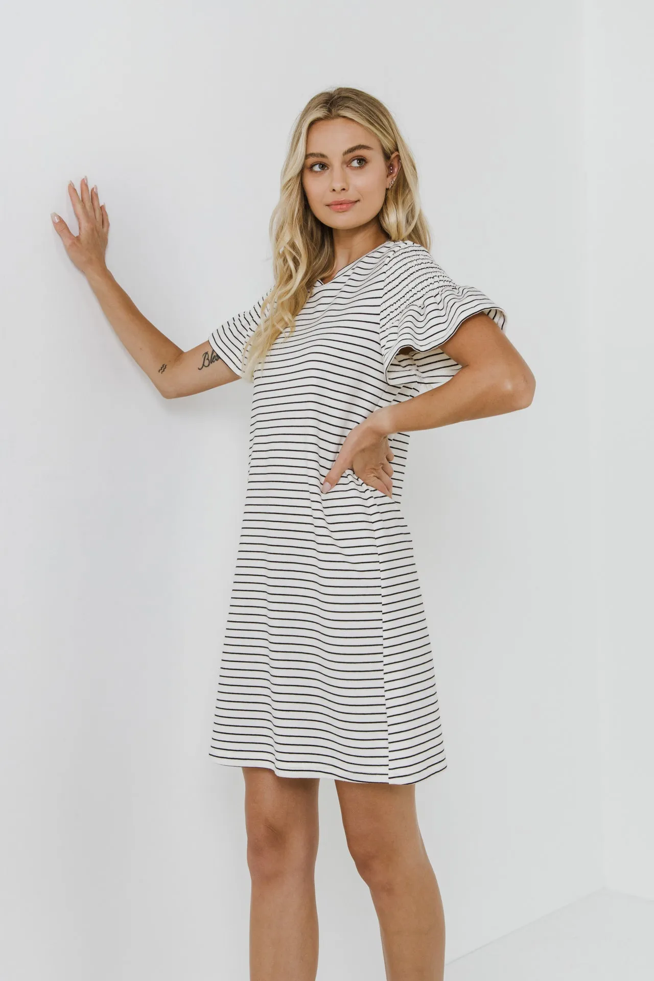 Smocked Striped Mini Dress