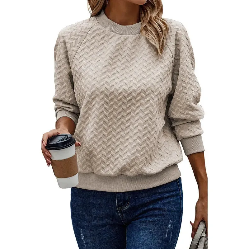 Solid Color Textured Round Neck Sweater