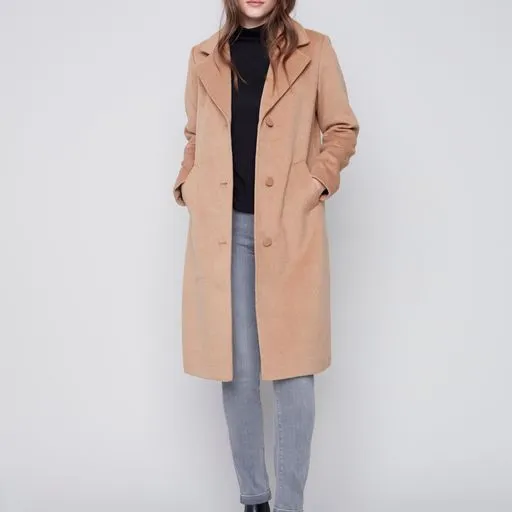 Solid Faux Wool Melton Tailored Coat - Charlie B