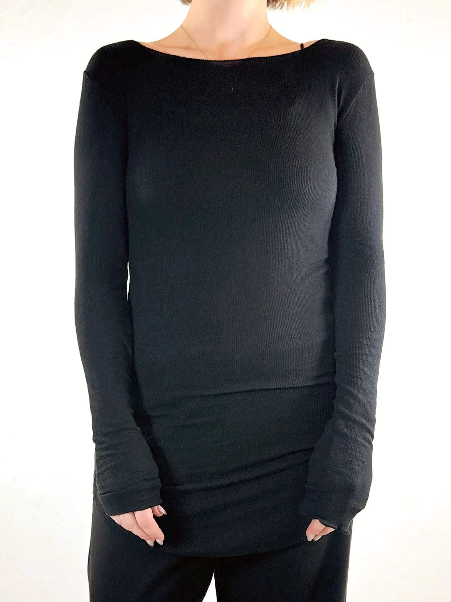 Sort Aarhus Fine Longline Long Sleeve Top