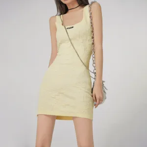 Square-Neck Embroidered Knit Mini Dress