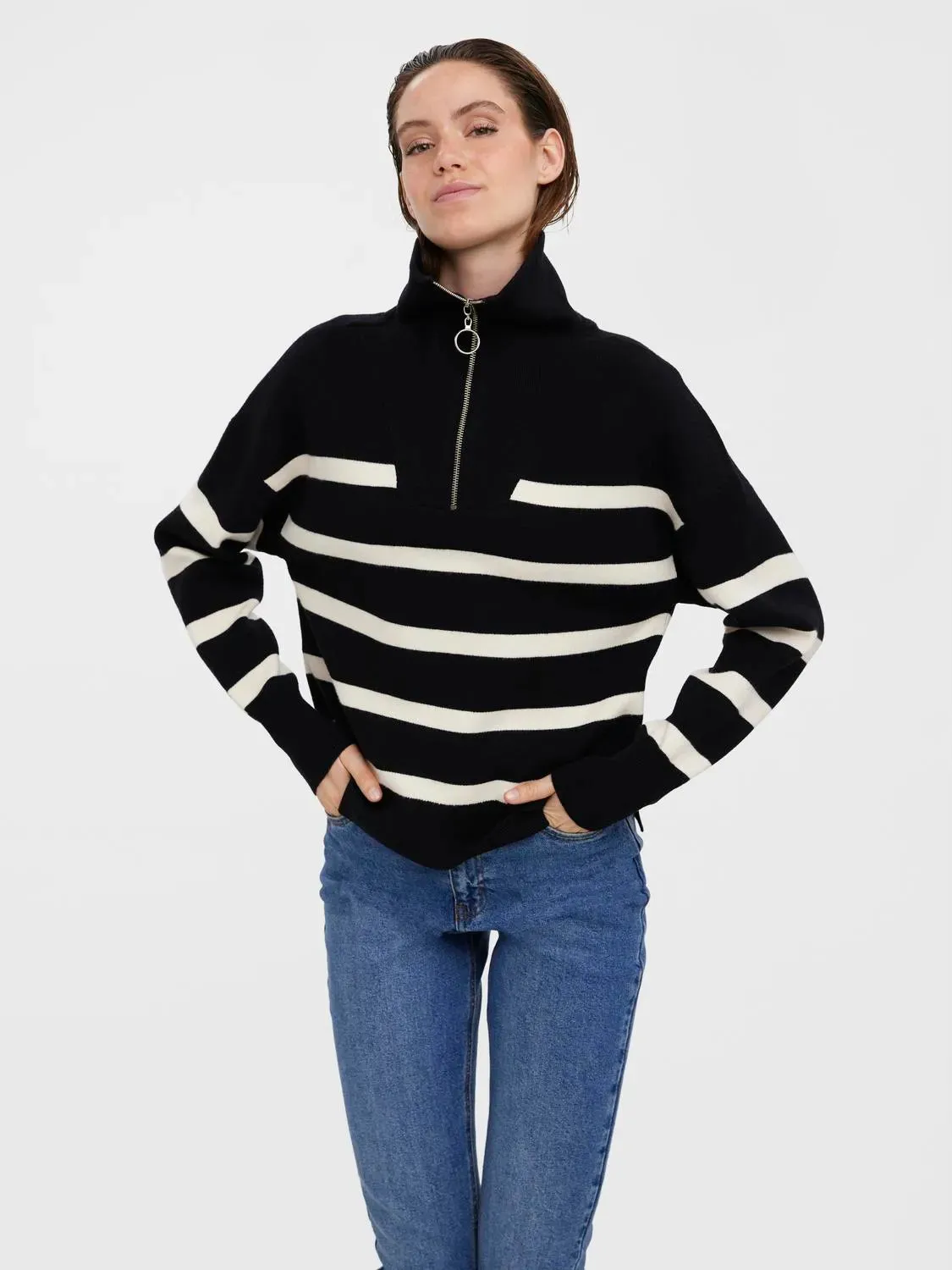 Stripe Zip Up Pullover