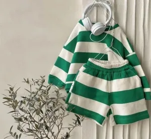 Striped Jumper and Shorts Set - Green & Black