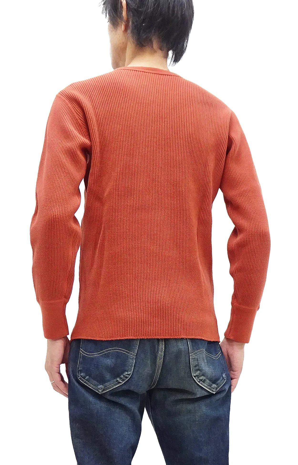 Studio D'artisan Waffle-Knit Thermal T-Shirt Men's Casual Long Sleeve Plain Crew-Neck Heavyweight Thermal Tee 9936 Burnt Sienna (deep red-brown color)