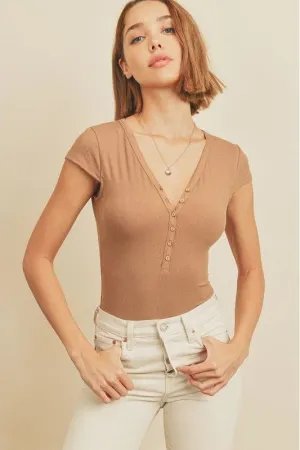 Tarin Cap Sleeve T-Shirt Bodysuit - Sand