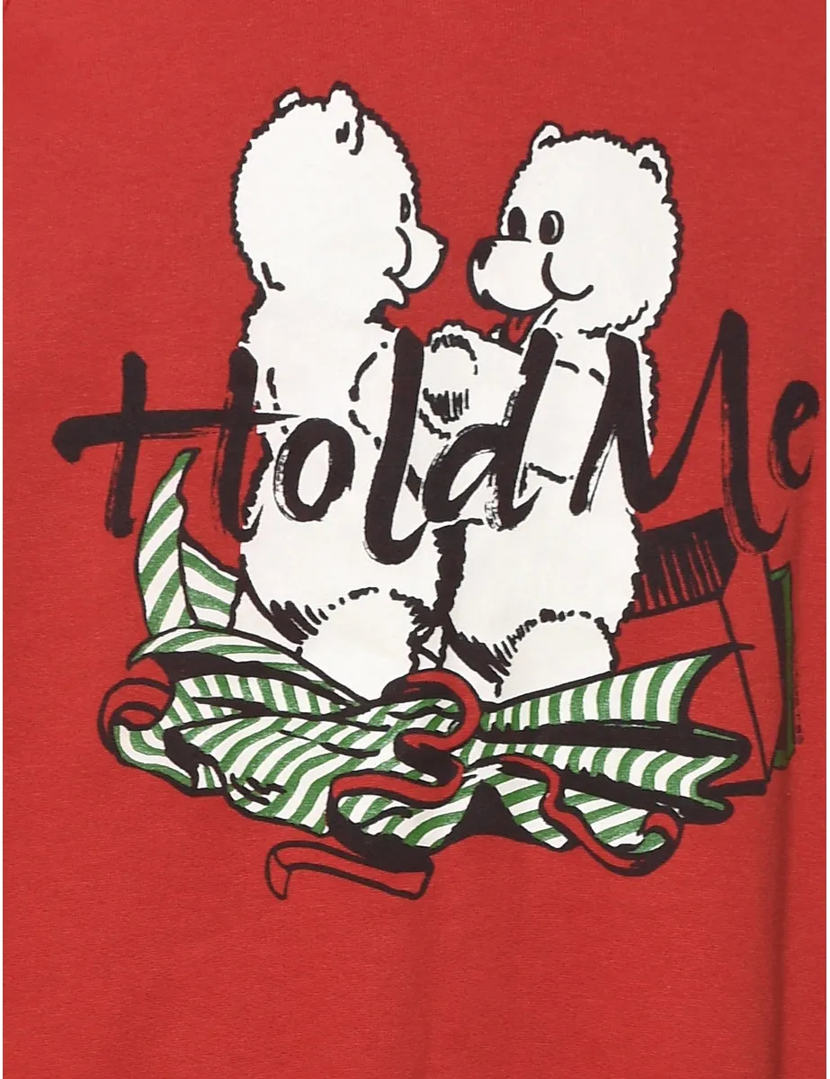 Teddy Bear Design Red Printed Christmas Jumper - XL