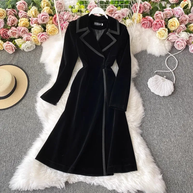 velvet suit dress, long ankle-length fashionable long jacket for women     S4115