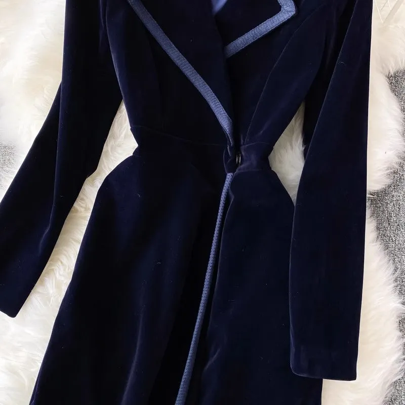 velvet suit dress, long ankle-length fashionable long jacket for women     S4115