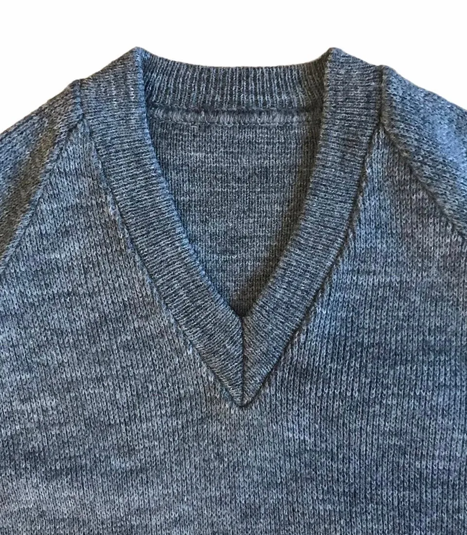 Vintage 60's Children's Dark Grey V-Neck Jumper British Made 5-6Y