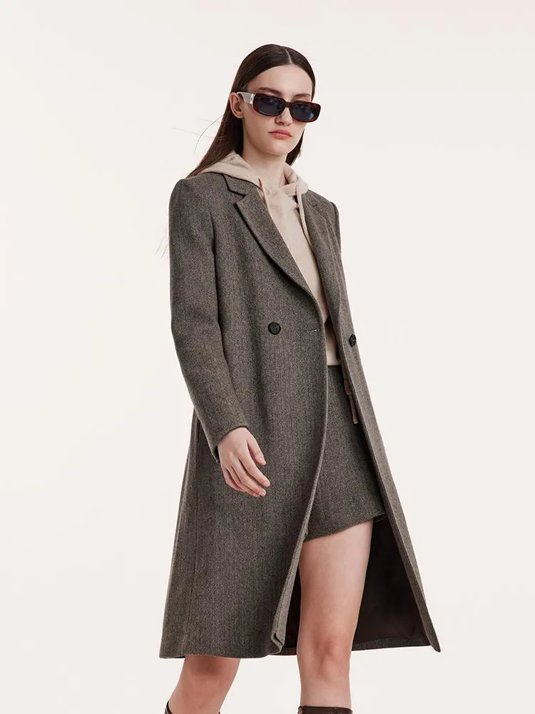 Washable Wool Notched Lapel Coat