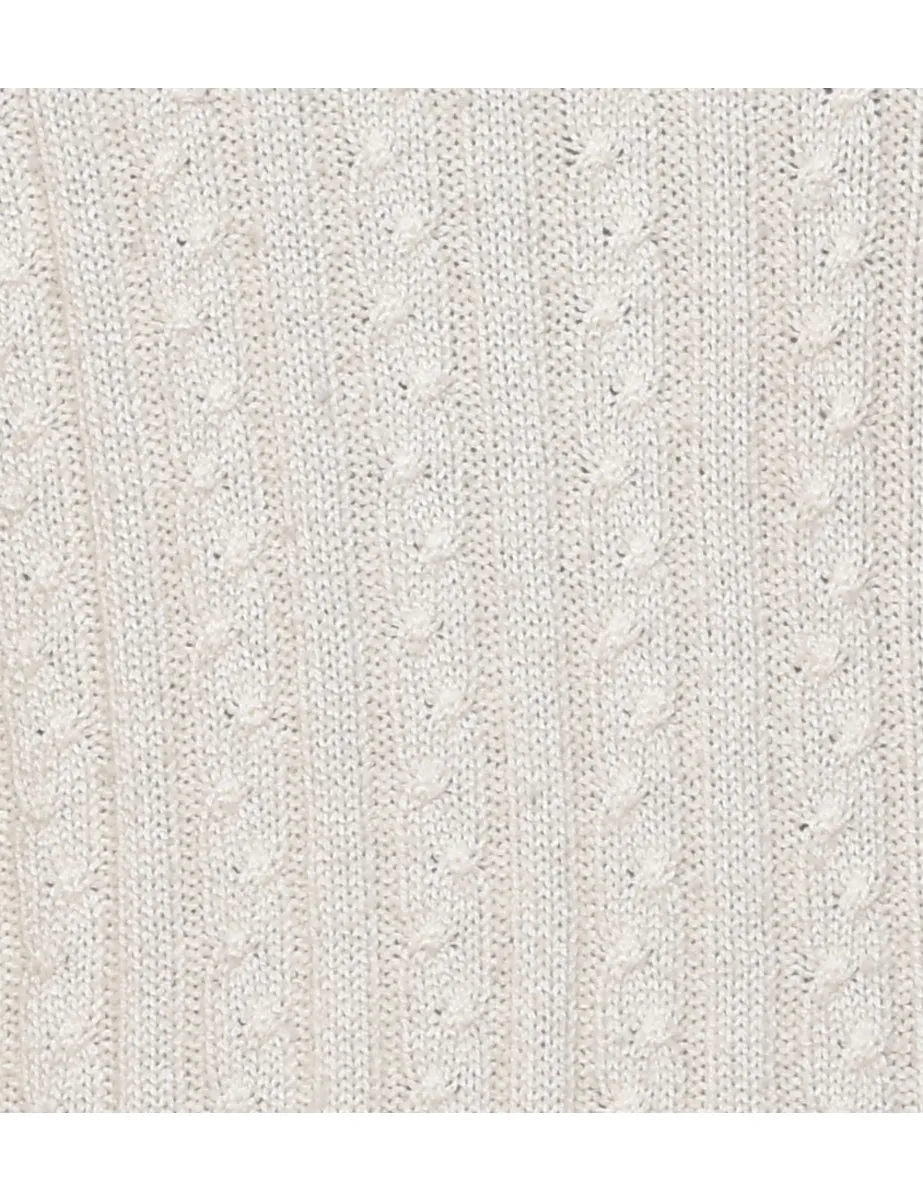 White Cable Knit Collar Detail Jumper - M