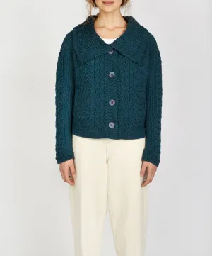 Willow Cropped Aran Cardigan Atlantic Blue