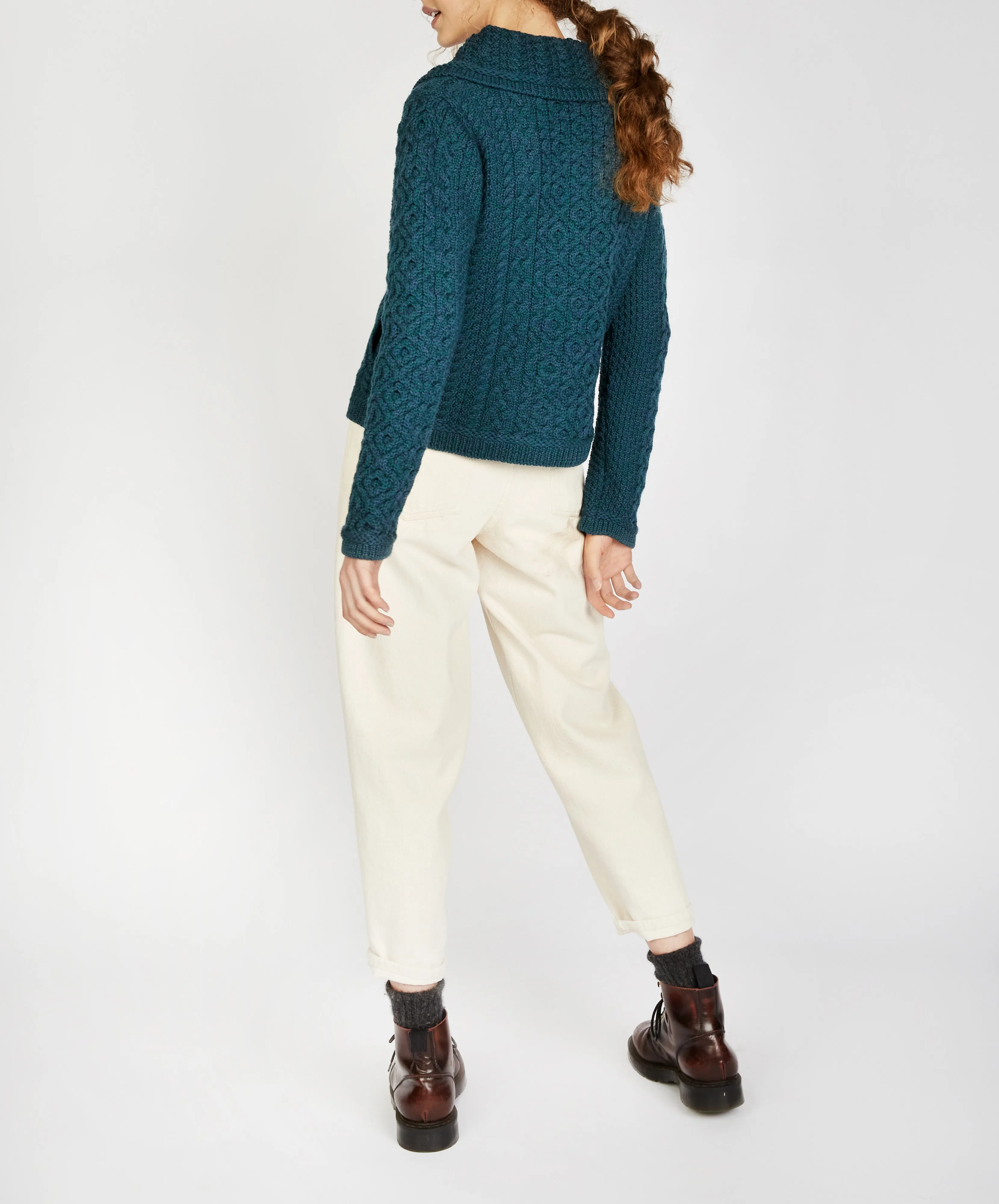 Willow Cropped Aran Cardigan Atlantic Blue