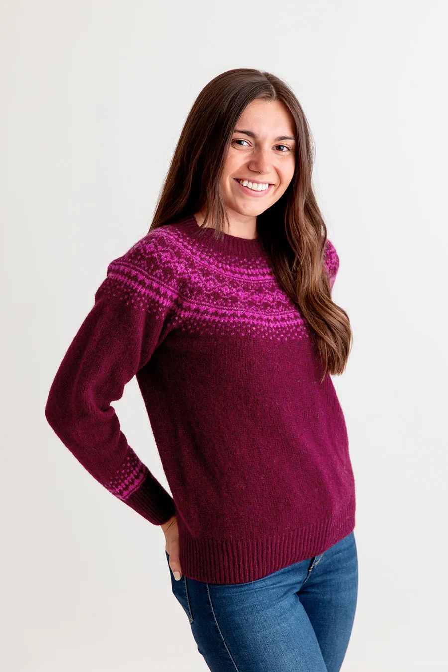 Womens Aviemore Yoke Fair Isle Jumper - Burgundy