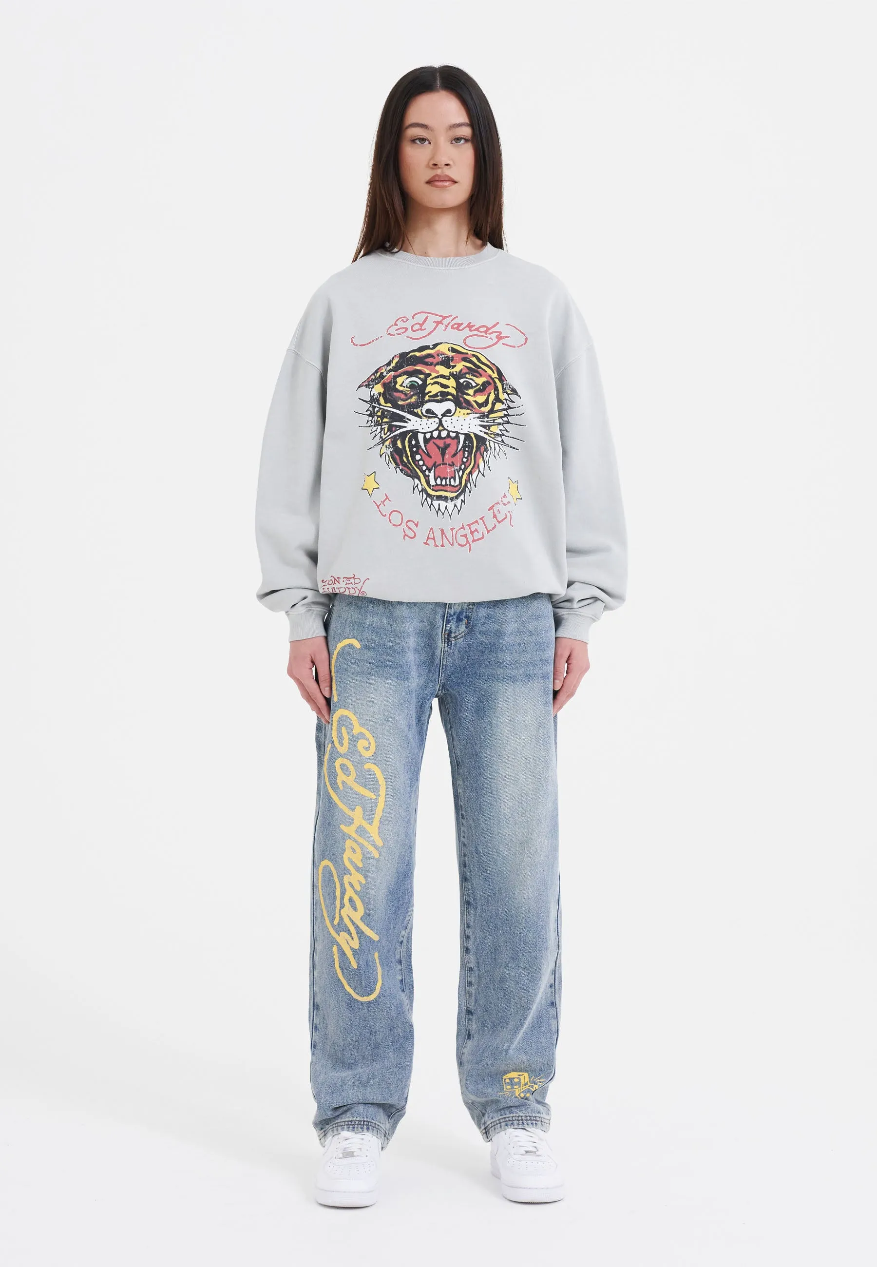 Womens Tiger-Vintage-Roar Crew Neck Sweatshirt - Grey