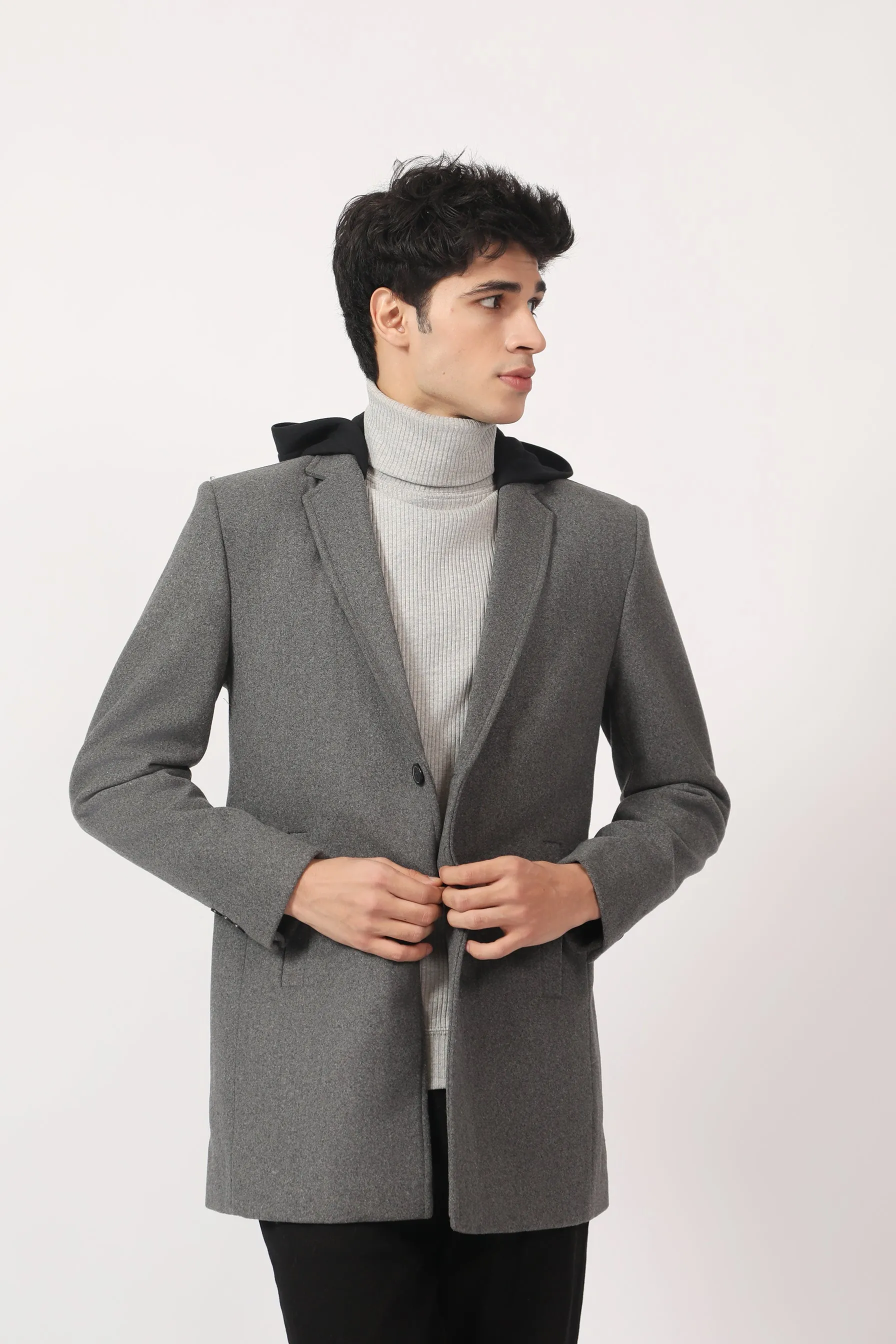 WOOL BLEND COAT WITH HOODIE