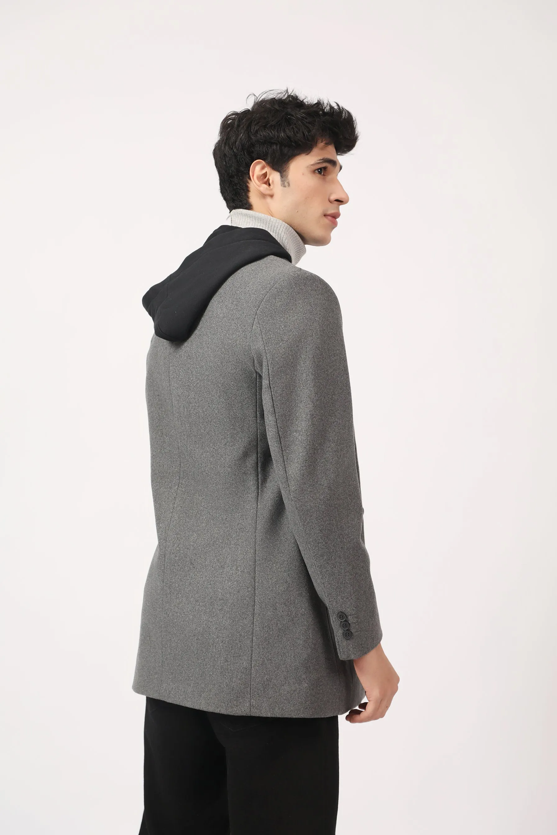 WOOL BLEND COAT WITH HOODIE