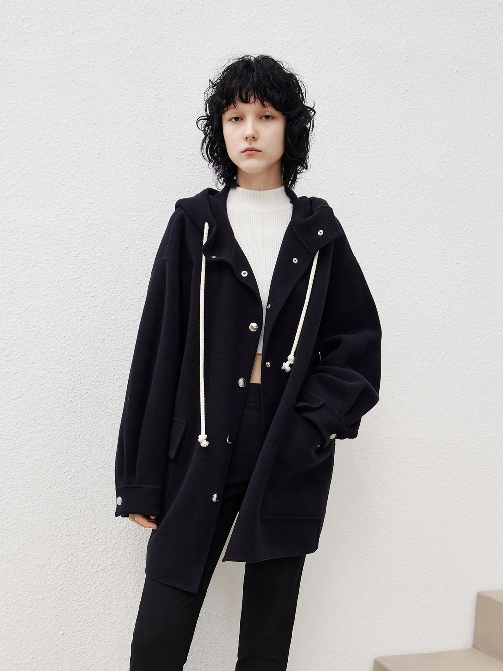 Wool Hooded Midi Coat