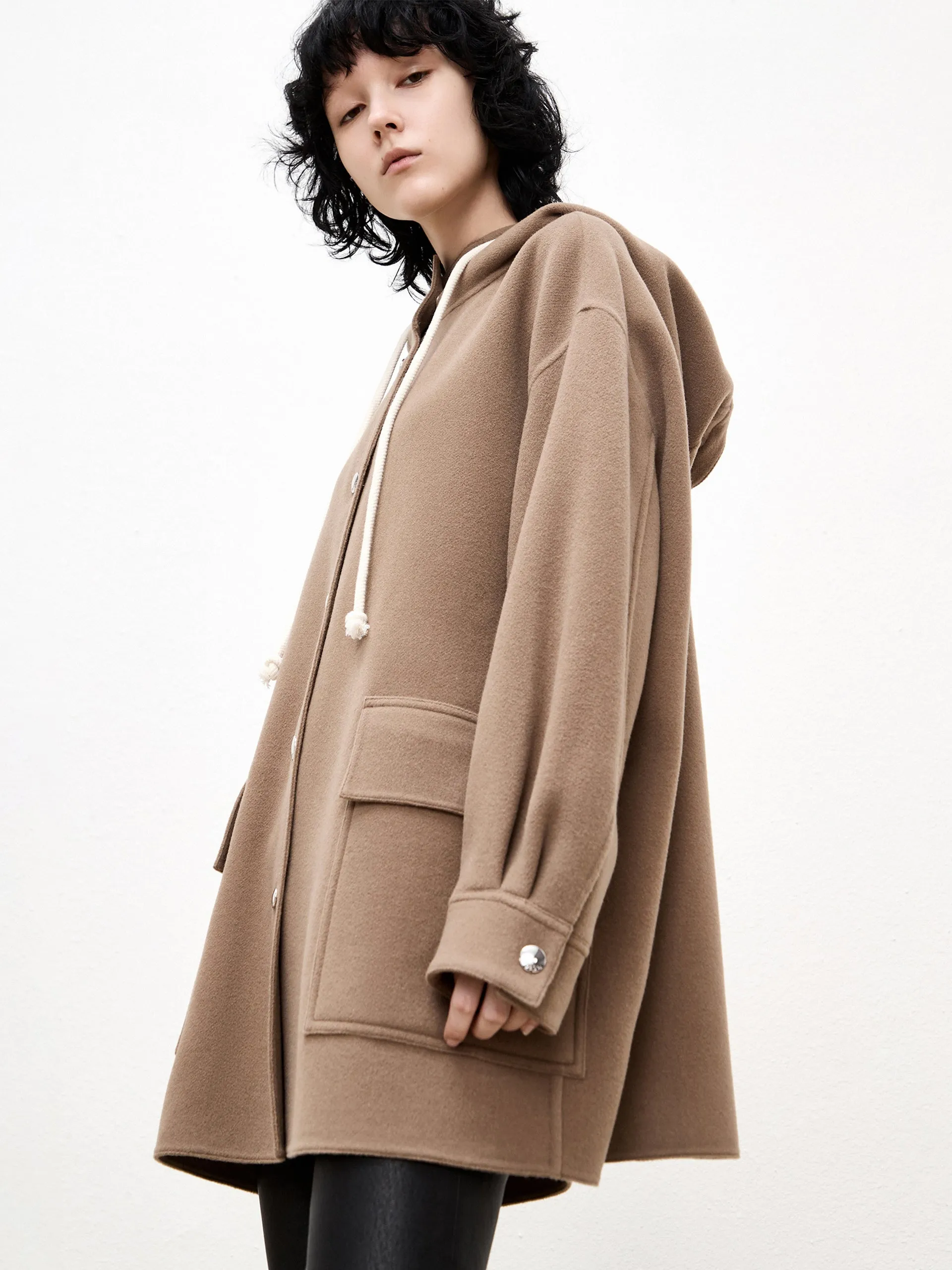 Wool Hooded Midi Coat