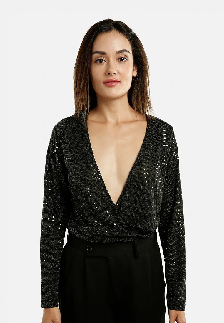 Wrap Around Bodysuit In Black